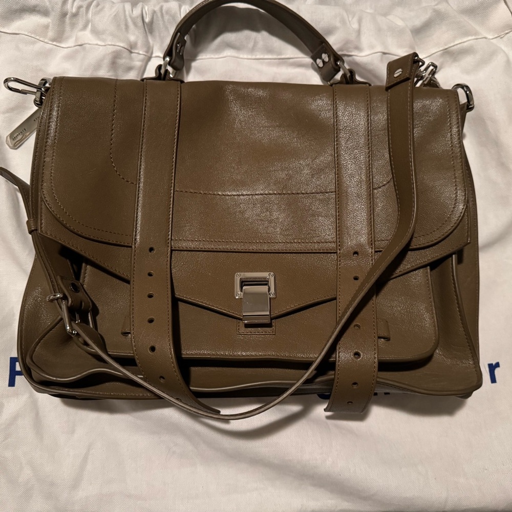 Proenza Schouler Olive/Bayleaf Leather Ps1 Large Perfect for Laptop Bag